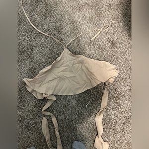 Tie Back Crop Halter Top, Color: Khaki, Size: Large